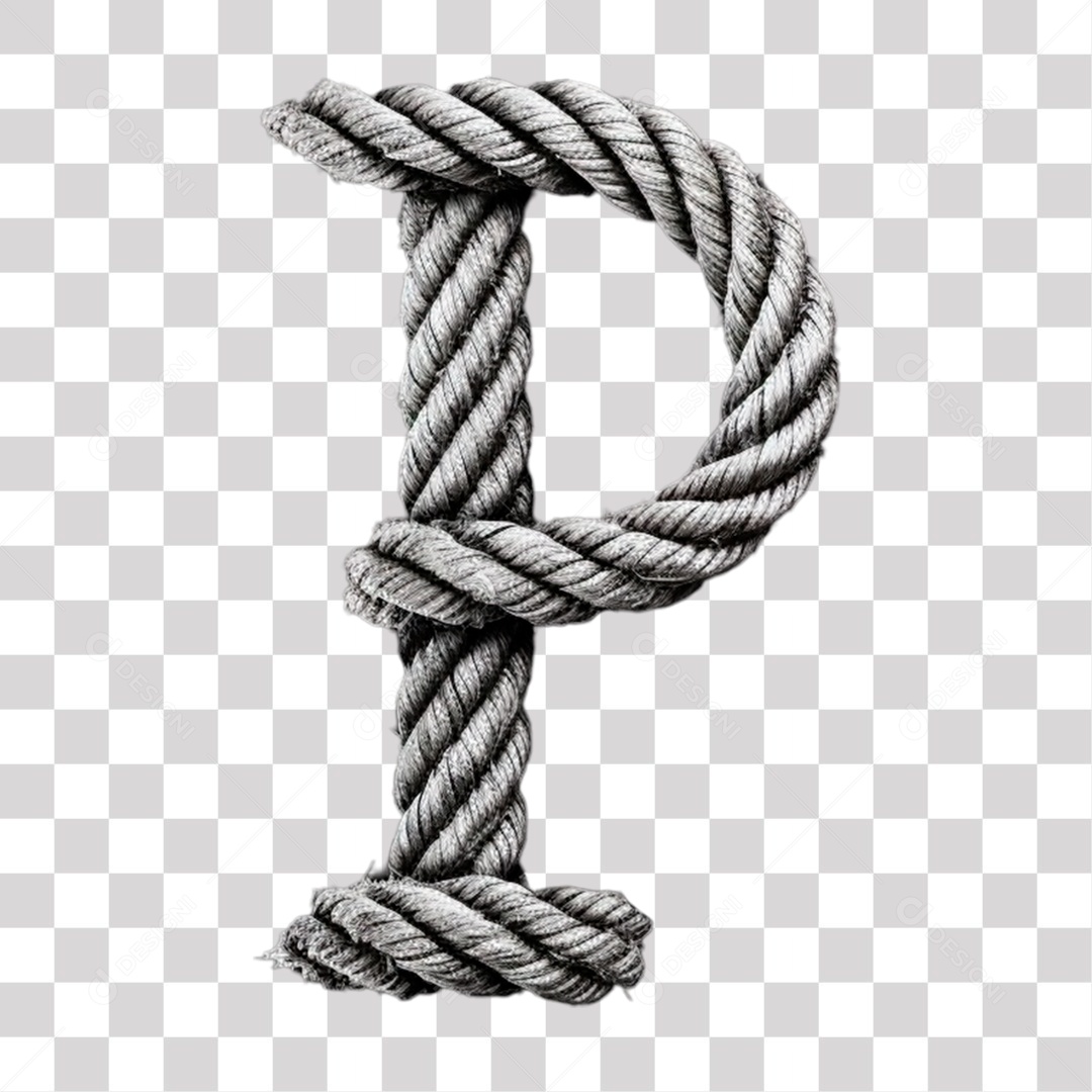 Letra P Maiúscula de Corda Elemento 3D Cinza para Composição PNG Transparente