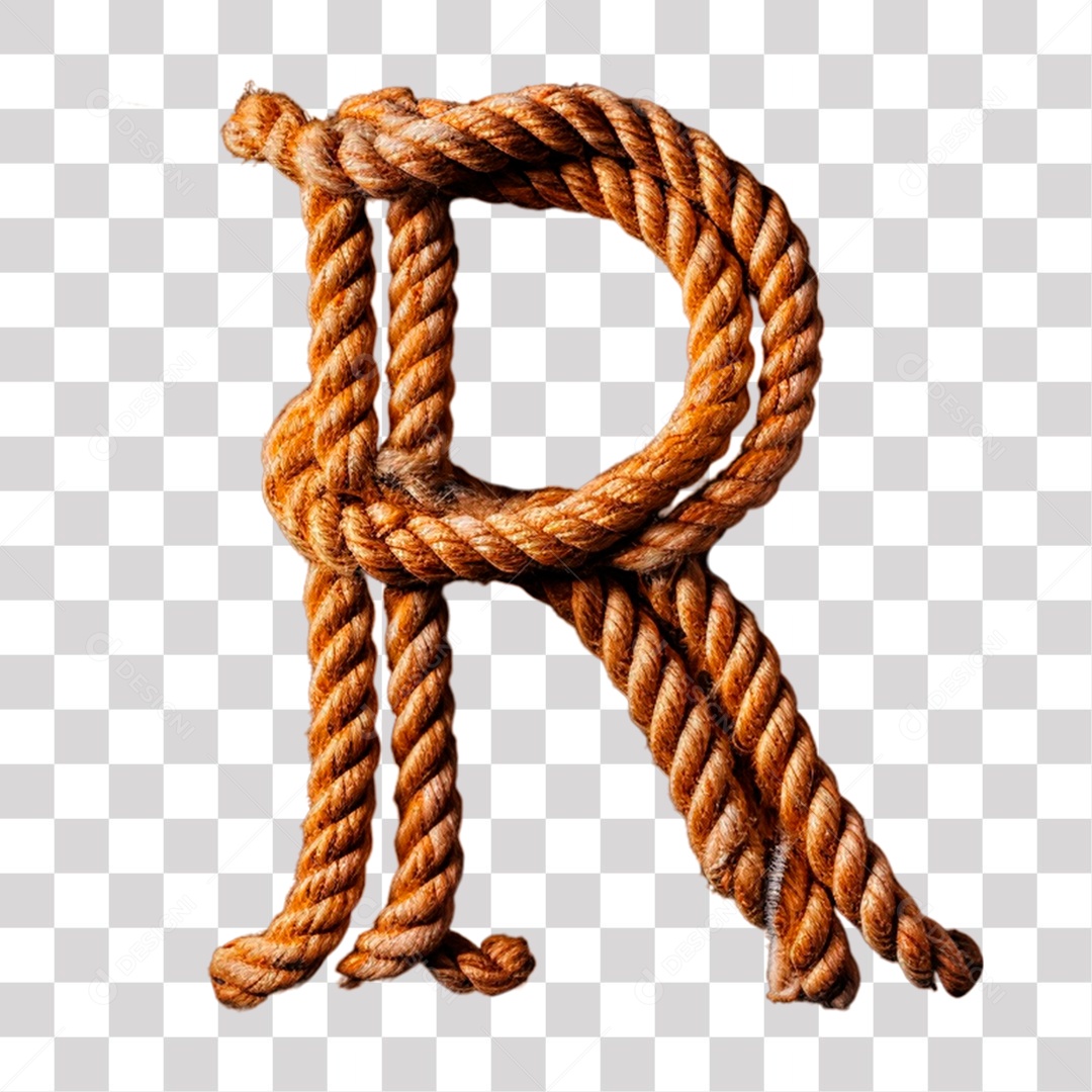 Letra R Maiúscula de Corda Elemento 3D para Composição PNG Transparente