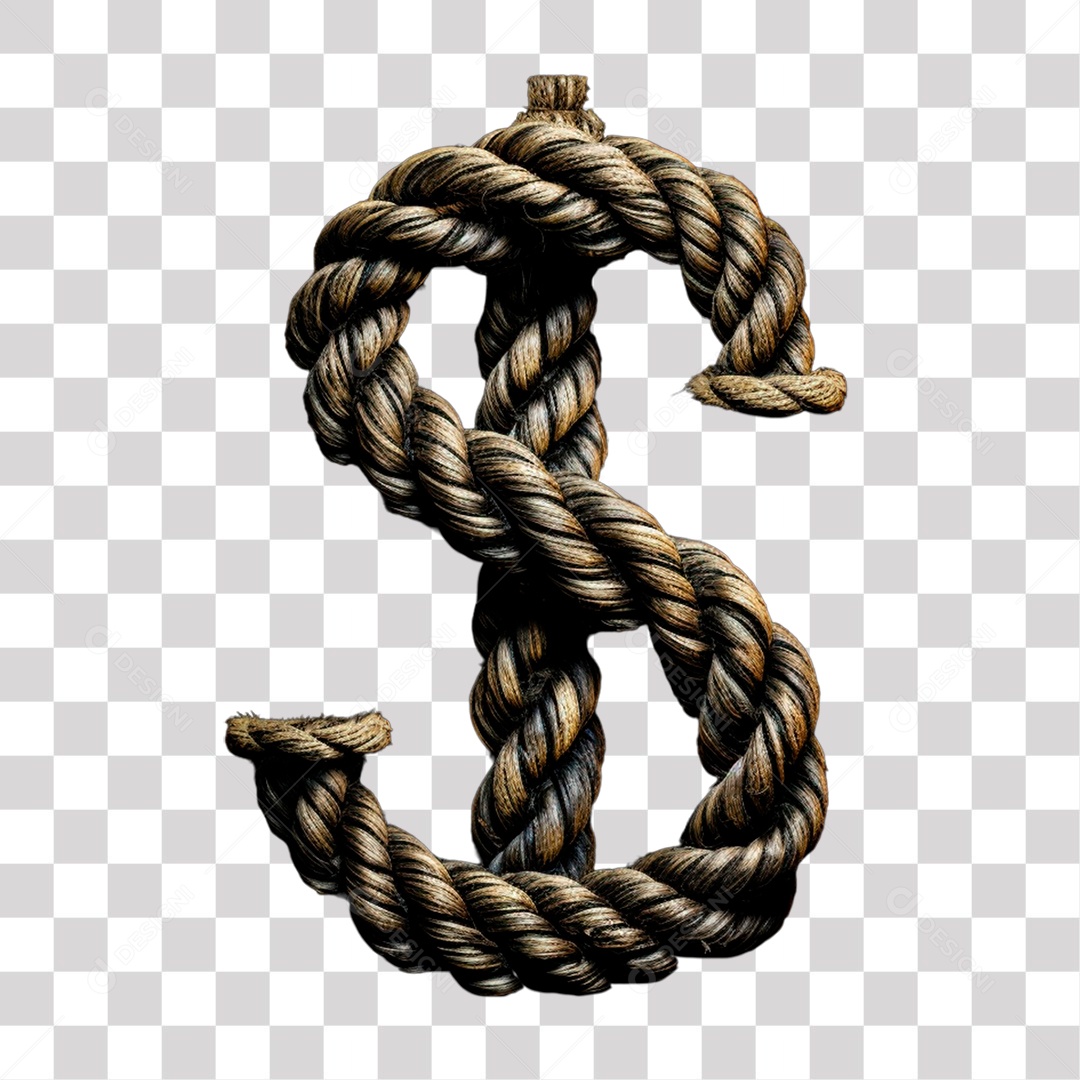 Letra S Maiúscula de Corda Elemento 3D para Composição PNG Transparente