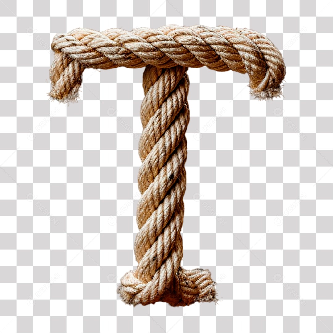 Letra T Maiúscula de Corda Elemento 3D para Composição PNG Transparente