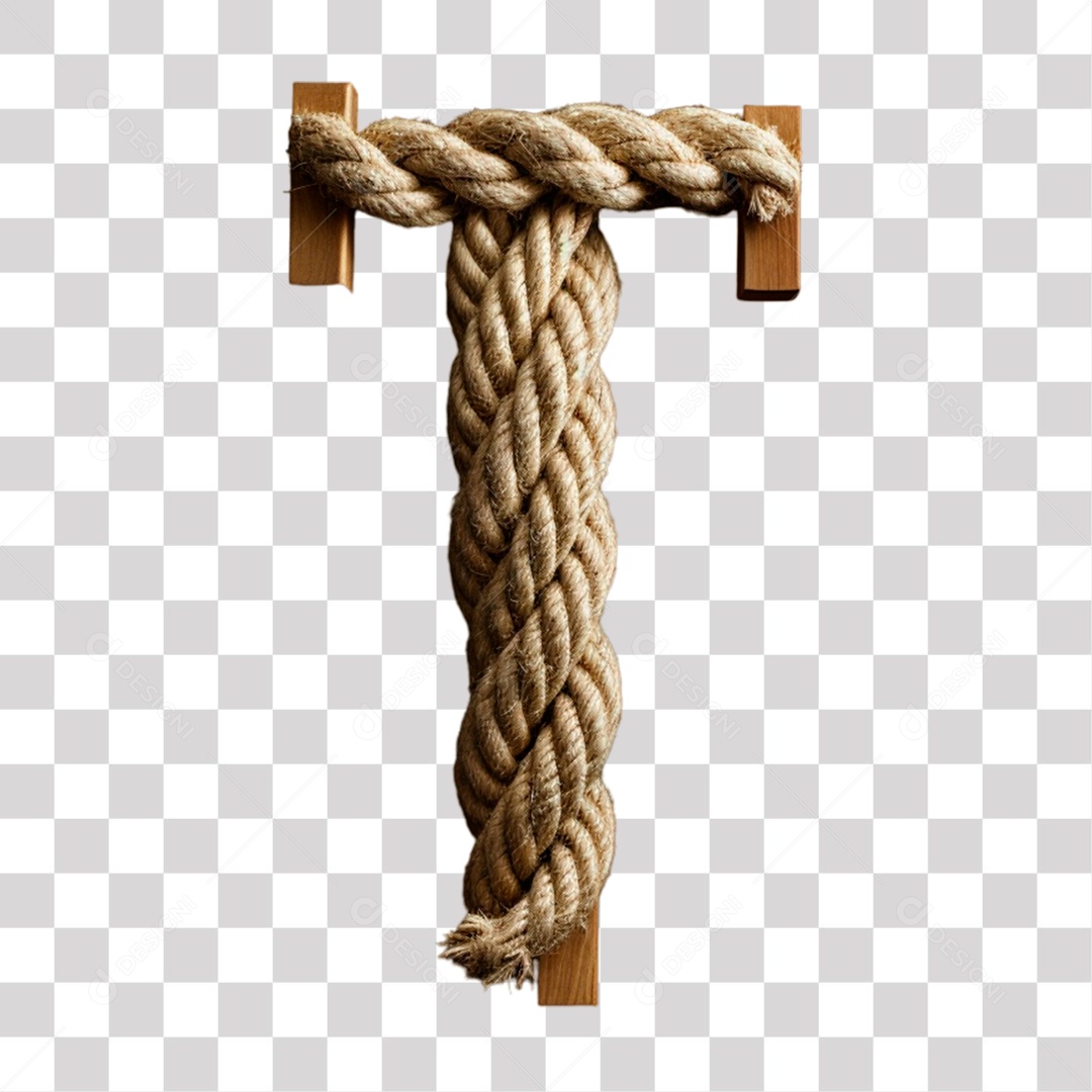 Letra T Maiúscula de Corda Elemento 3D para Composição PNG Transparente