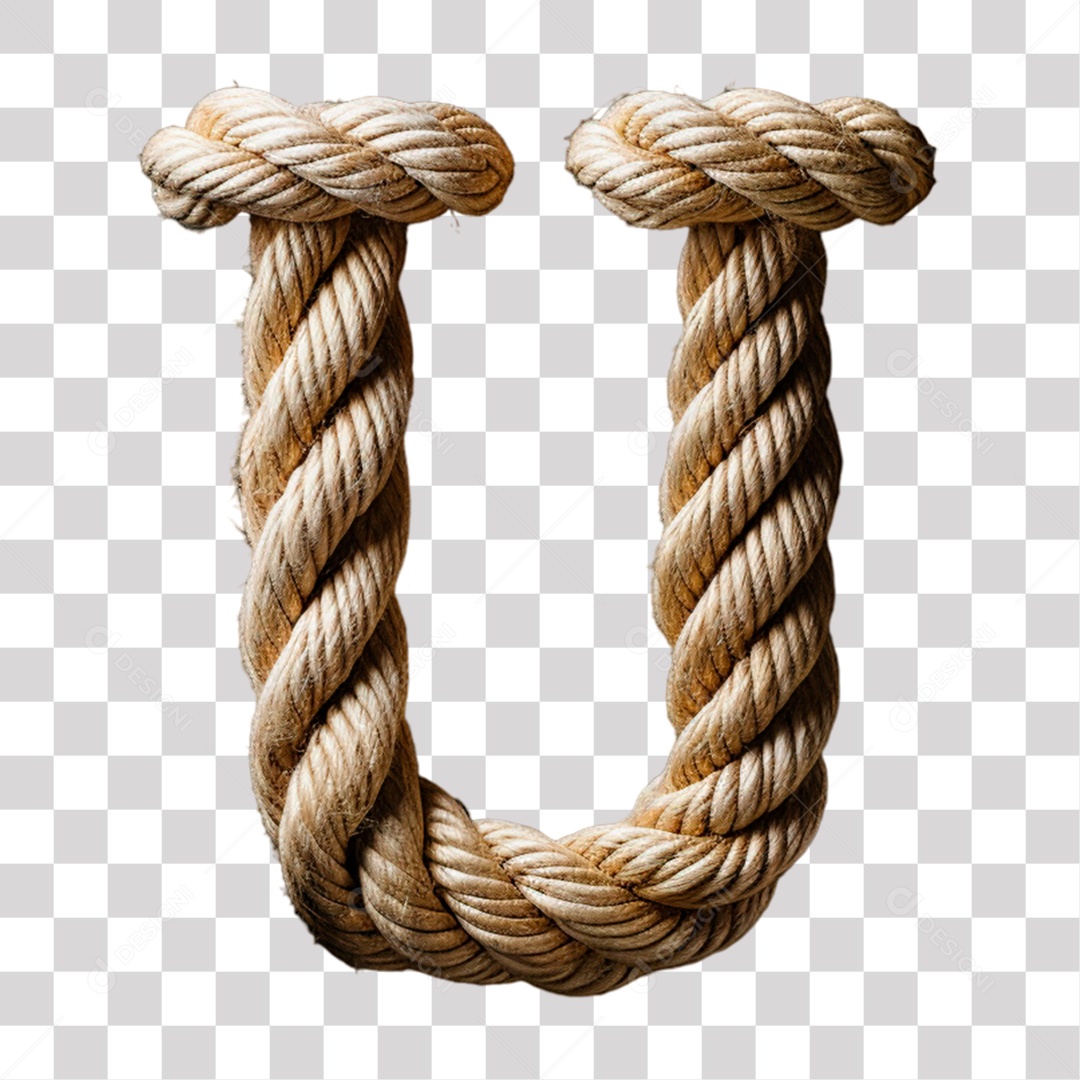 Letra U Maiúscula de Corda Elemento 3D para Composição PNG Transparente