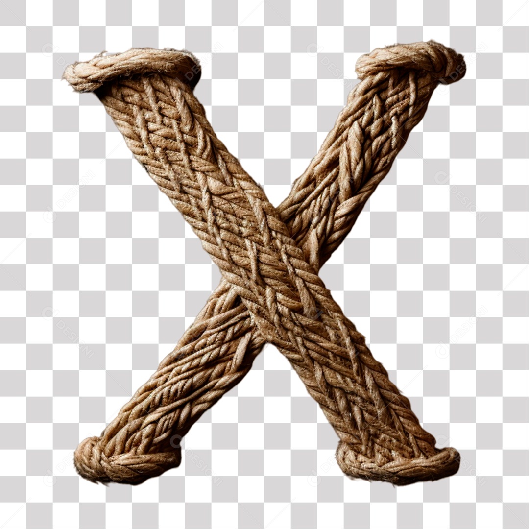 Letra X Maiúscula de Corda Elemento 3D para Composição PNG Transparente