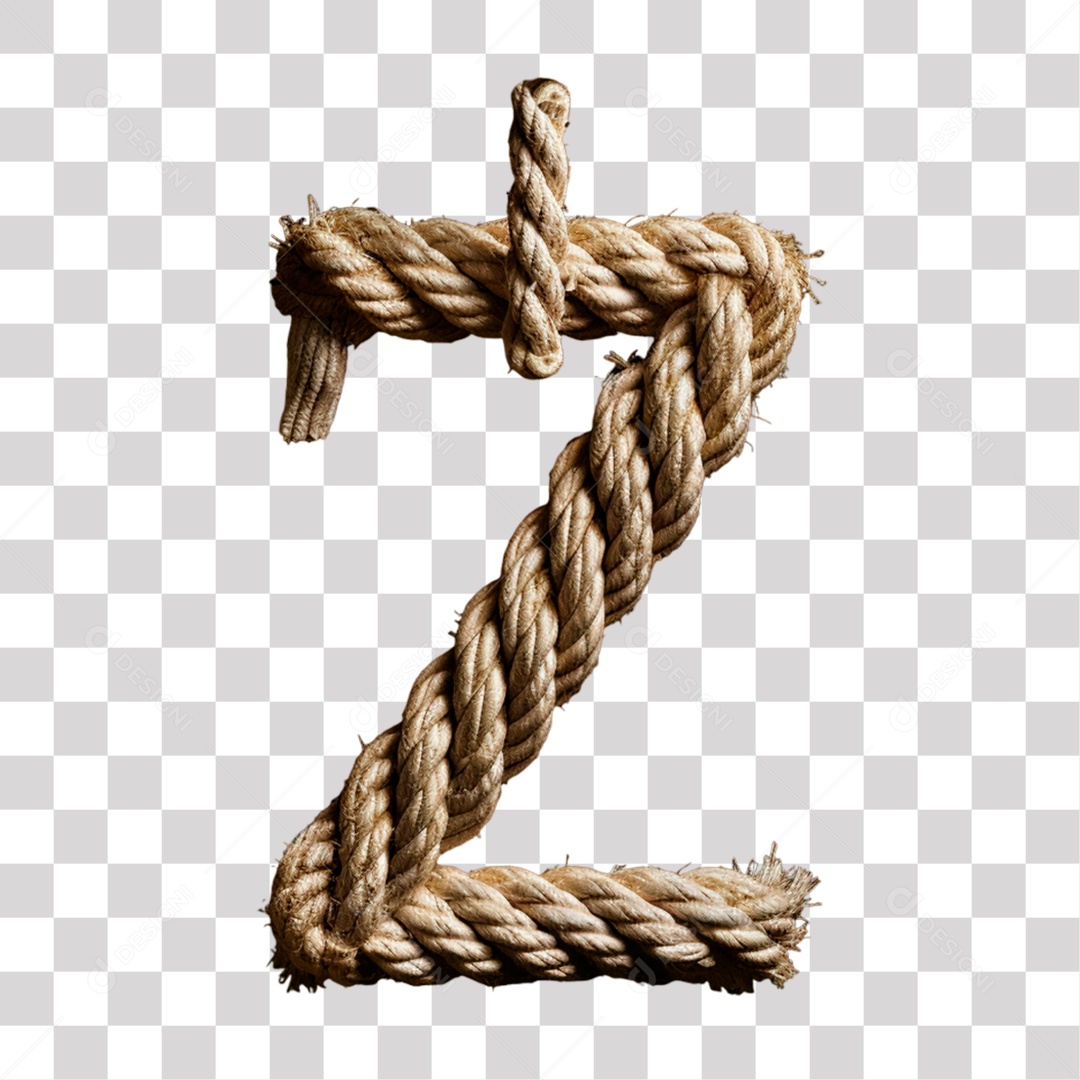 Letra Z Maiúscula de Corda Elemento 3D para Composição PNG Transparente