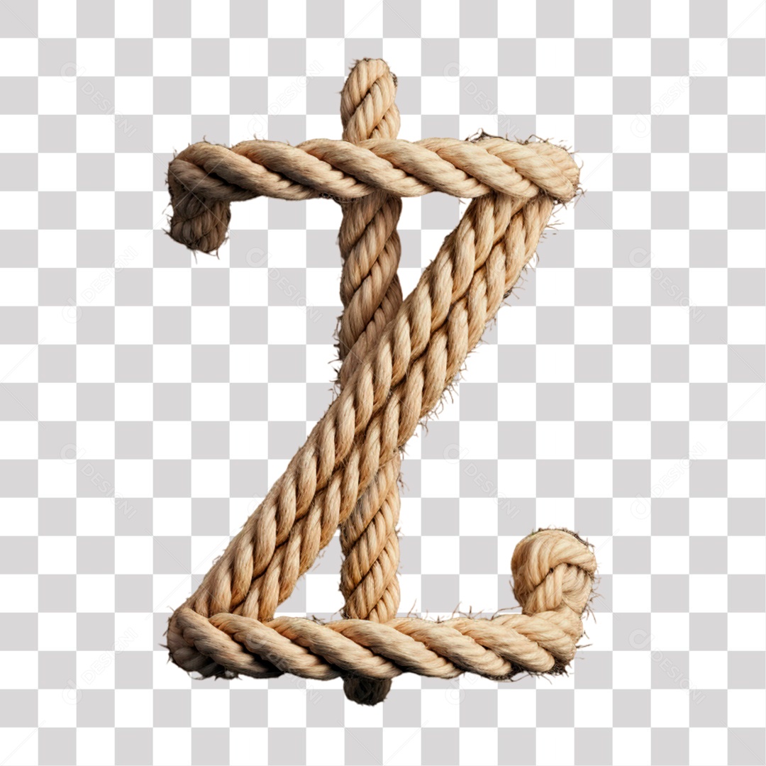 Letra Z Maiúscula de Corda Elemento 3D para Composição PNG Transparente