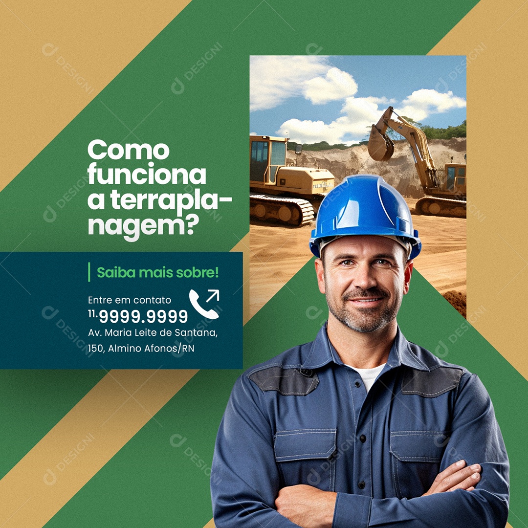 Como Funciona a Terraplanagem Saiba mais Sobre Social Media PSD Editável