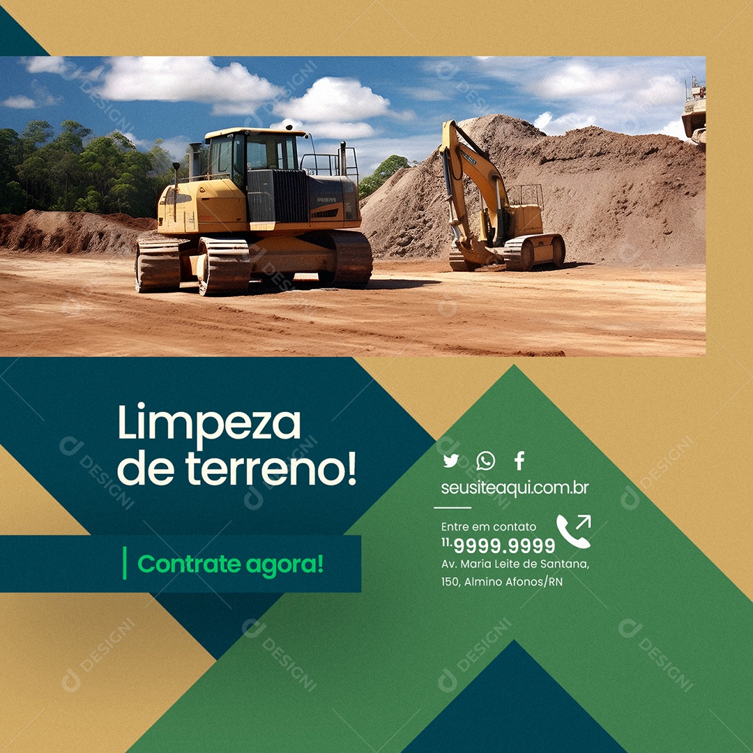 Terraplanagem Limpeza de Terreno Contrate Agora Social Media PSD Editável