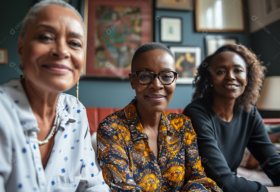 Três colegas de trabalho sorridentes e diversos tendo uma reunião informal de estratégia empresarial