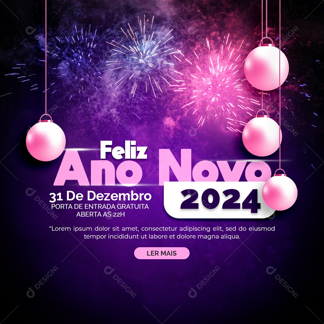 Feliz Ano Novo 31 de Dezembro Porta de Entrada Gratuita Aberta as 22 Horas Social Media PSD Editável