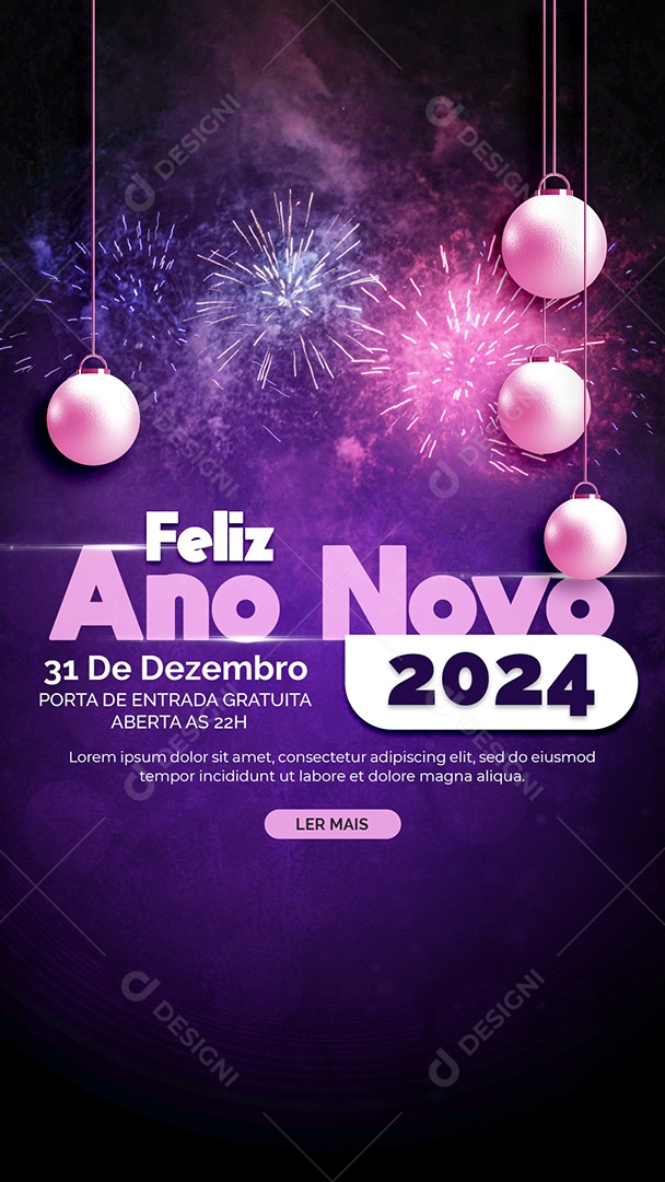 Story Feliz Ano Novo 31 de Dezembro Porta de Entrada Gratuita Aberta as 22 Horas Social Media PSD Editável