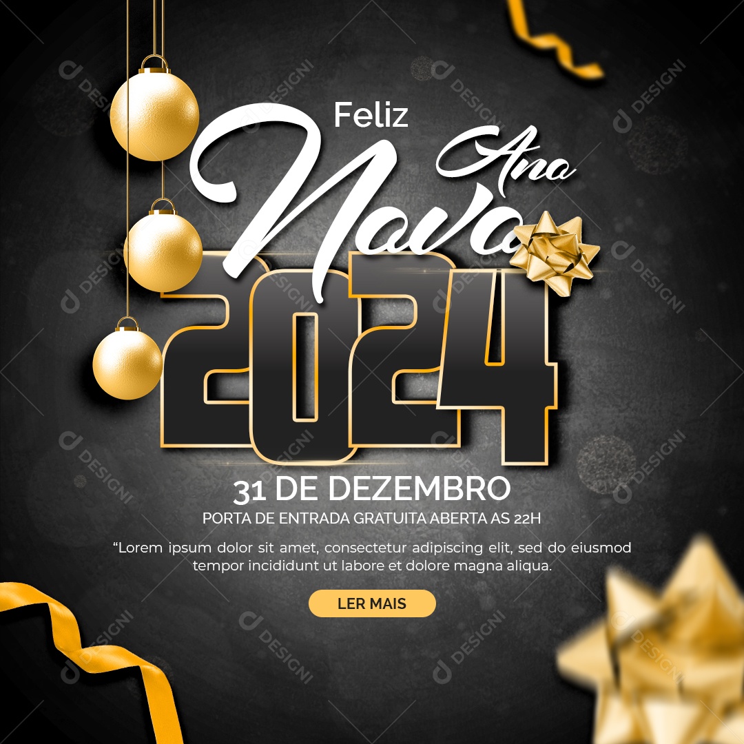 Feliz Ano Novo 2024 31 de Dezembro Porta de Entrada Gratuita Social Media PSD Editável