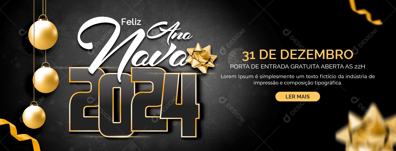 Feliz Ano Novo 2024 31 de Dezembro Porta de Entrada Gratuita Social Media PSD Editável