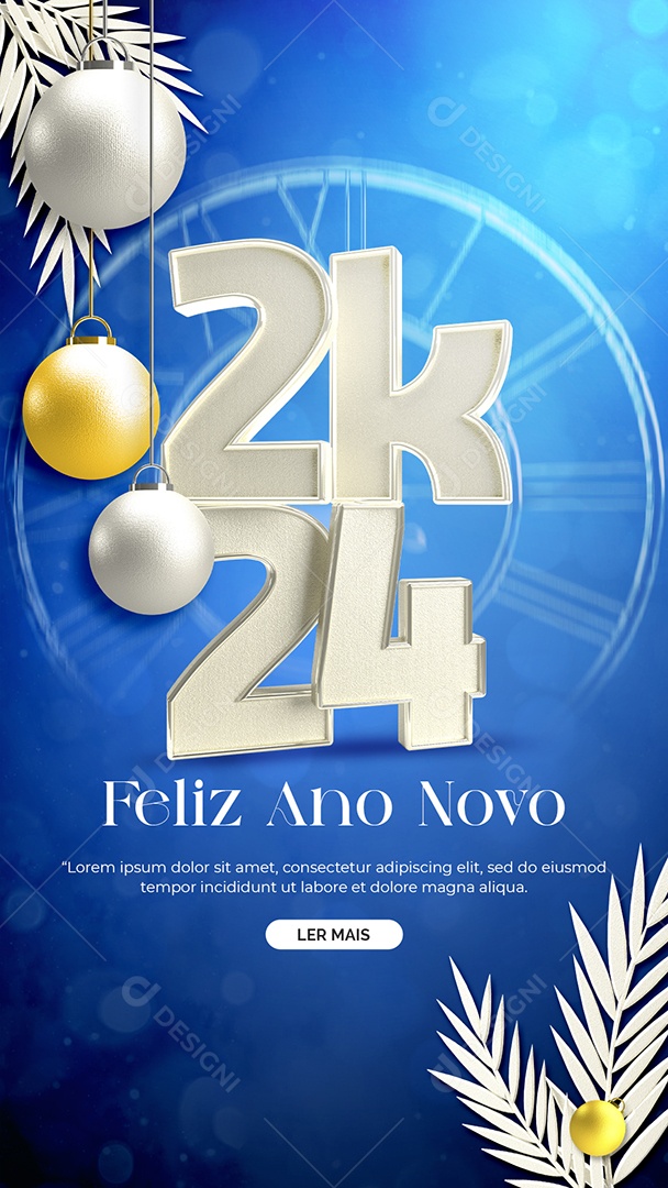 Story Feliz Ano Novo 01 de Janeiro 2024 Social Media PSD Editável