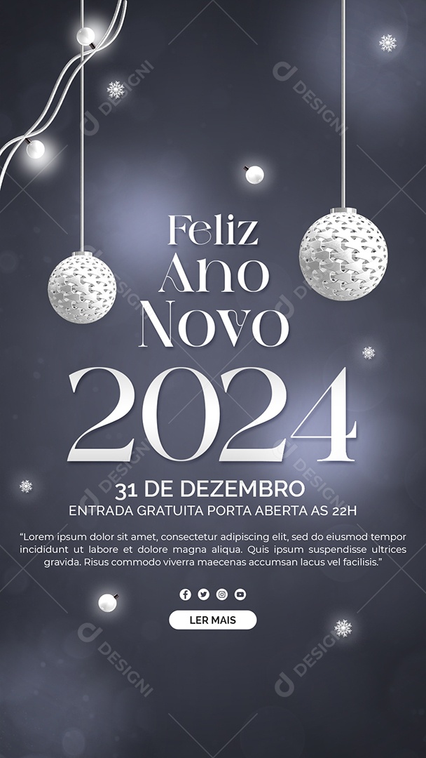 Story Feliz Ano Novo 2024 31 de Dezembro Porta de Entrada Gratuita Aberta as 22 Horas Social Media PSD Editável