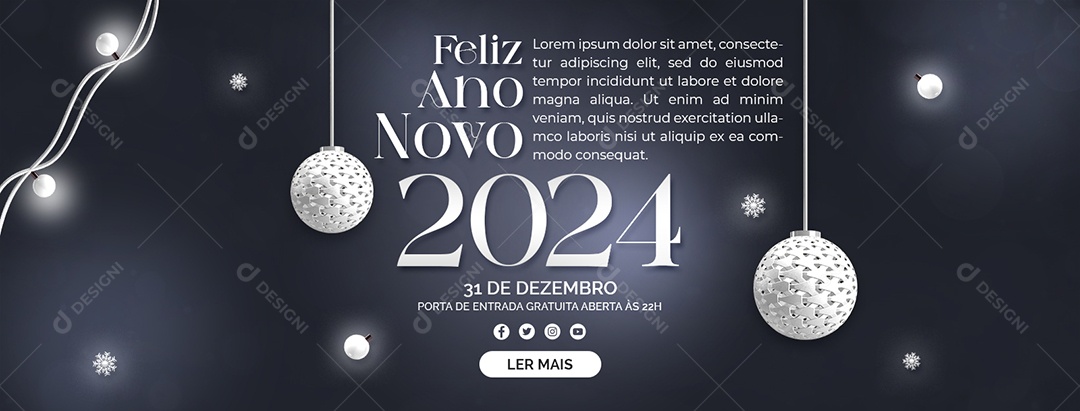 Carrossel Feliz Ano Novo 2024 31 de Dezembro Porta de Entrada Gratuita Aberta as 22 Horas Social Media PSD Editável