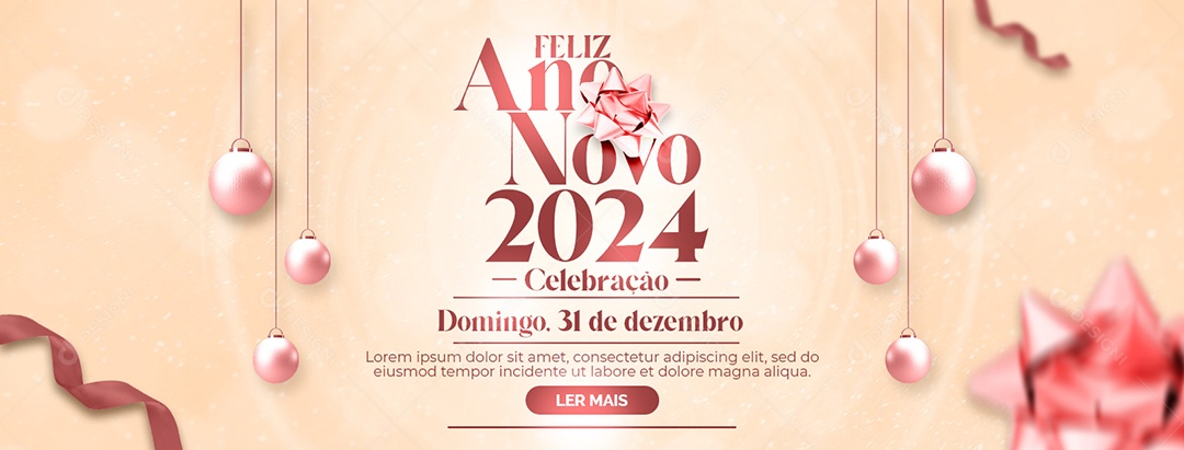 Carrossel Feliz Ano Novo 2024 Celebração Domingo 31 de Dezembro Social Media PSD Editável