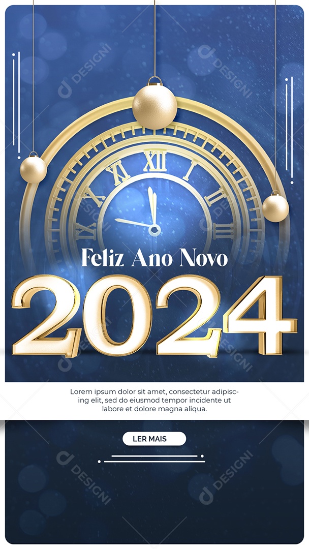 Story Feliz Ano Novo 01 de Janeiro 2024 Social Media PSD Editável