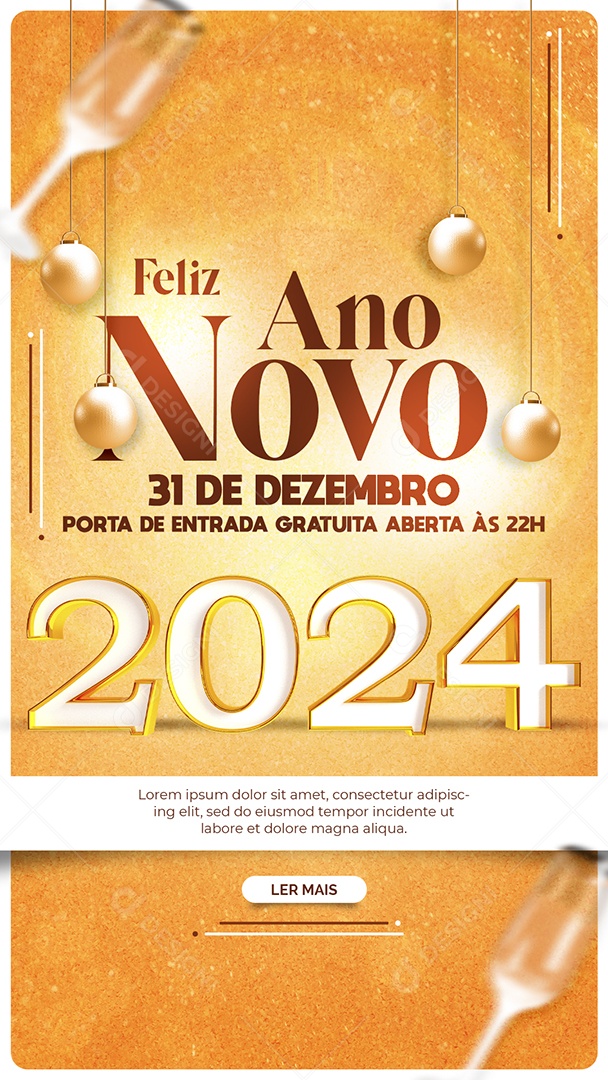 Story Feliz Ano Novo 2024 31 de Dezembro Porta de Entrada Gratuita Social Media PSD Editável