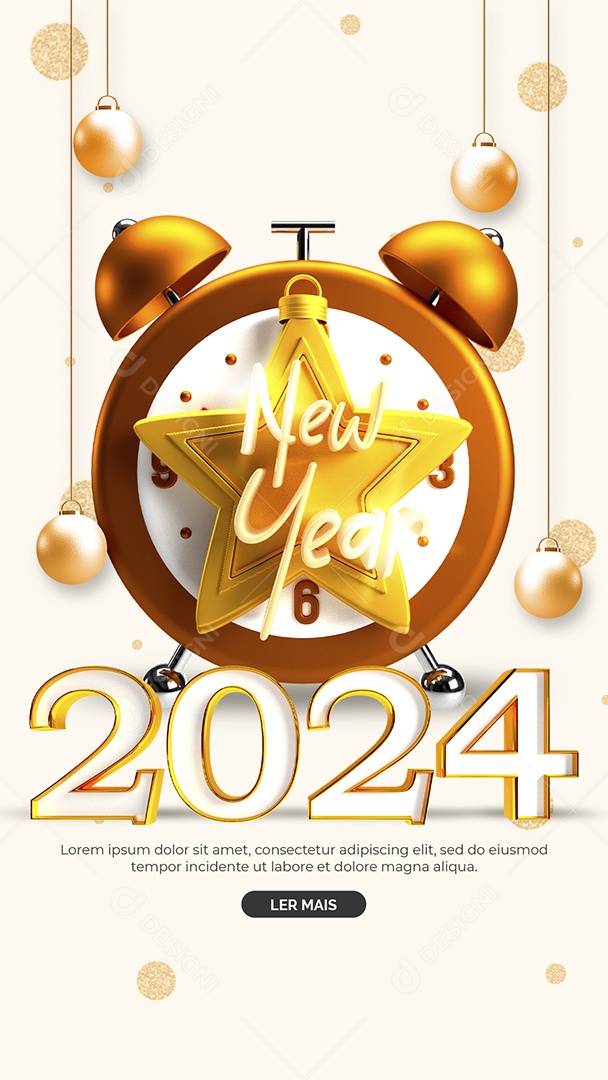 Story Feliz Ano Novo 01 de Janeiro 2024 Social Media PSD Editável