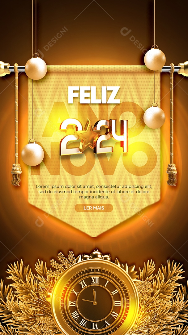 Story Feliz Ano Novo 2024 Social Media PSD Editável