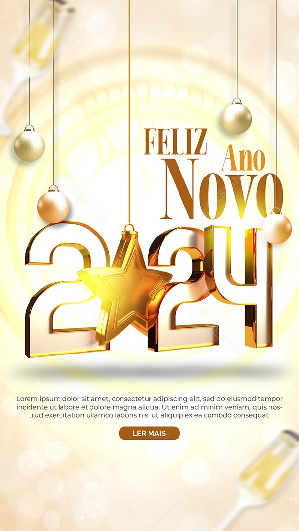 Story Feliz Ano Novo 01 de Janeiro 2024 Social Media PSD Editável