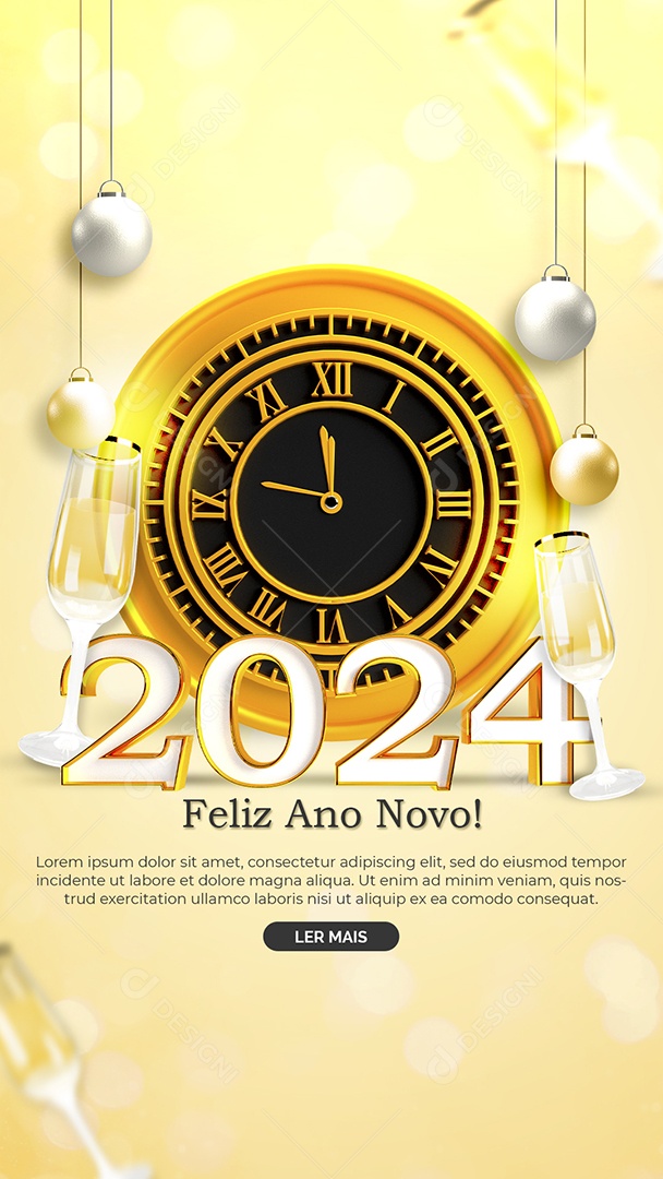 Story Feliz Ano Novo 2024 Social Media PSD Editável