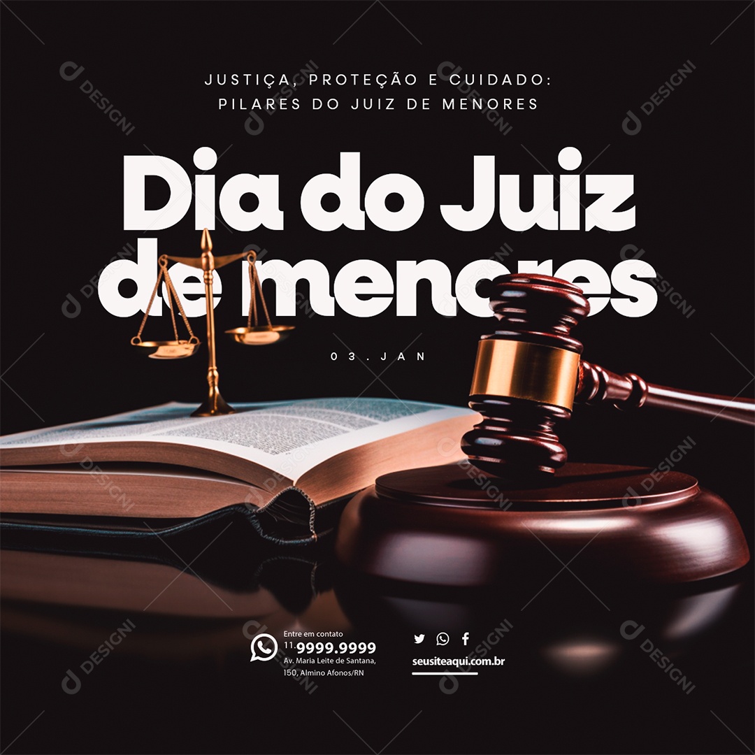 Dia do Juiz de Menores Justiça Proteção e Cuidado Pilares Social Media PSD Editável