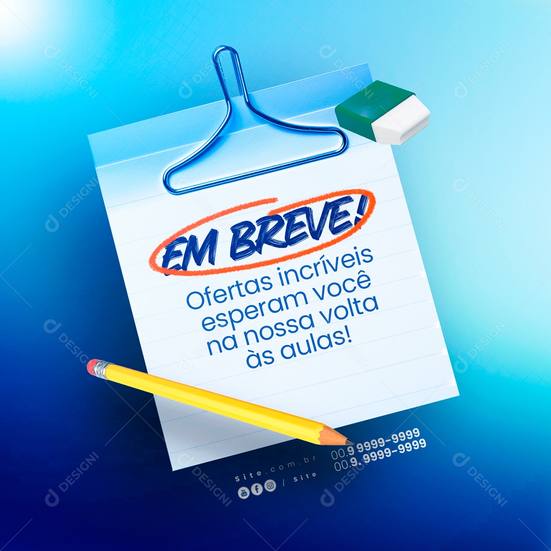 Papelaria Em Breve Ofertas Incríveis Esperam Você na Nossa Volta às Aulas Social Media PSD Editável