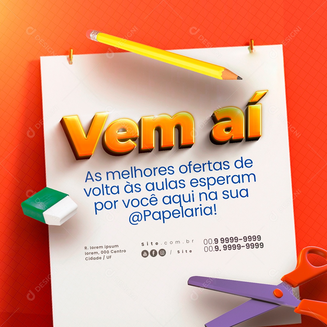 Papelaria Vem Aí as Melhores Ofertas de Volta às Aulas Esperam por Você Social Media PSD Editável