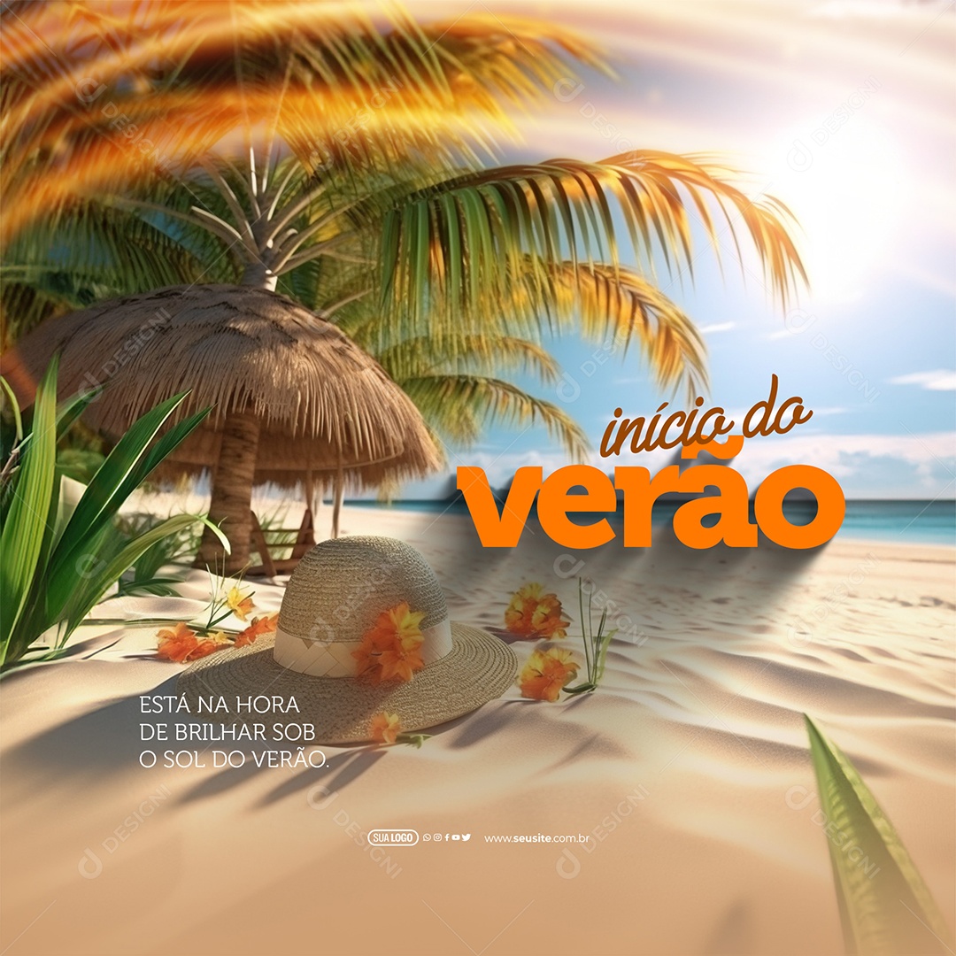 Início do Verão Está na Hora de Brilhar Sob o Sol do Verão Social Media PSD Editável