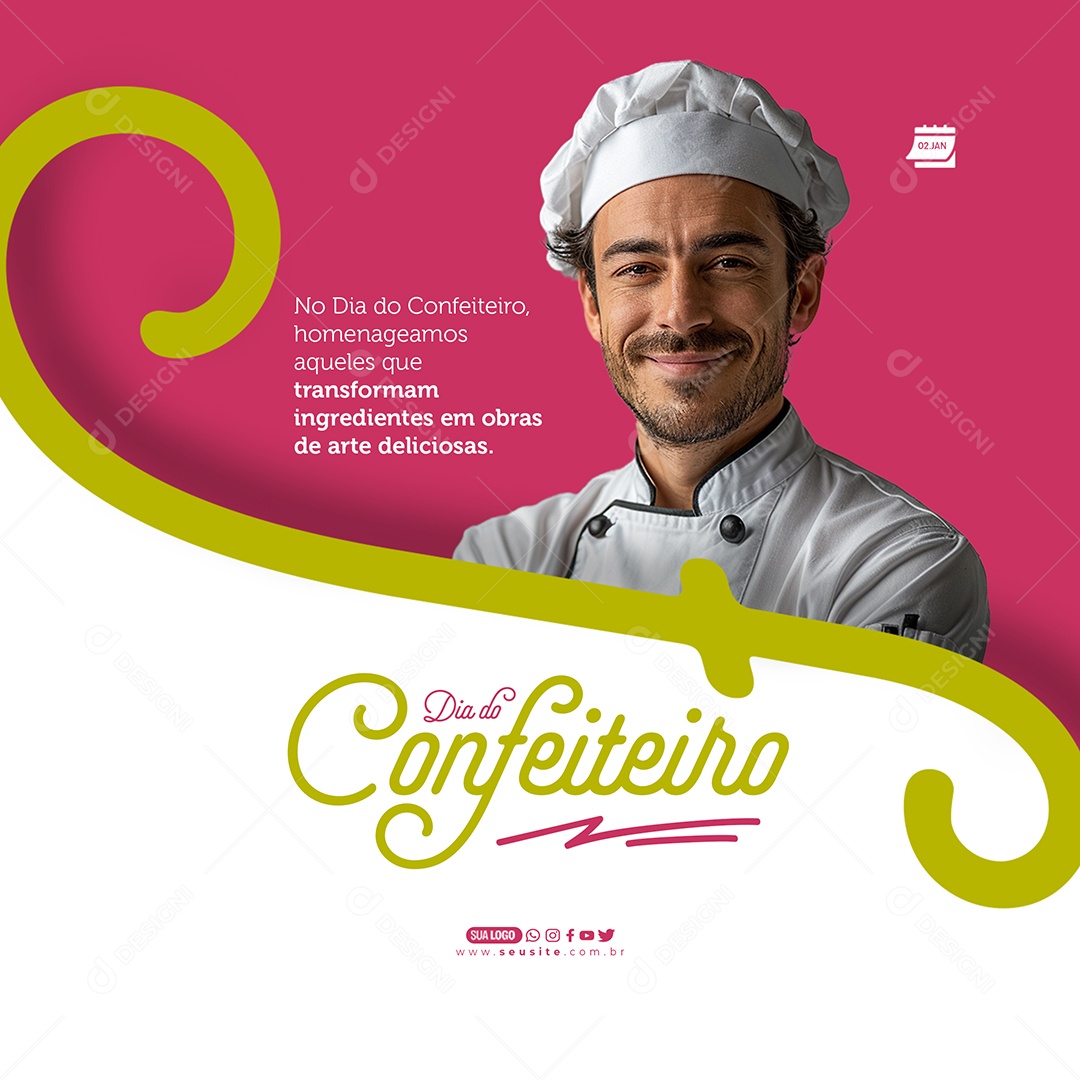 Dia do Confeiteiro 2 de Janeiro Social Media PSD Editável
