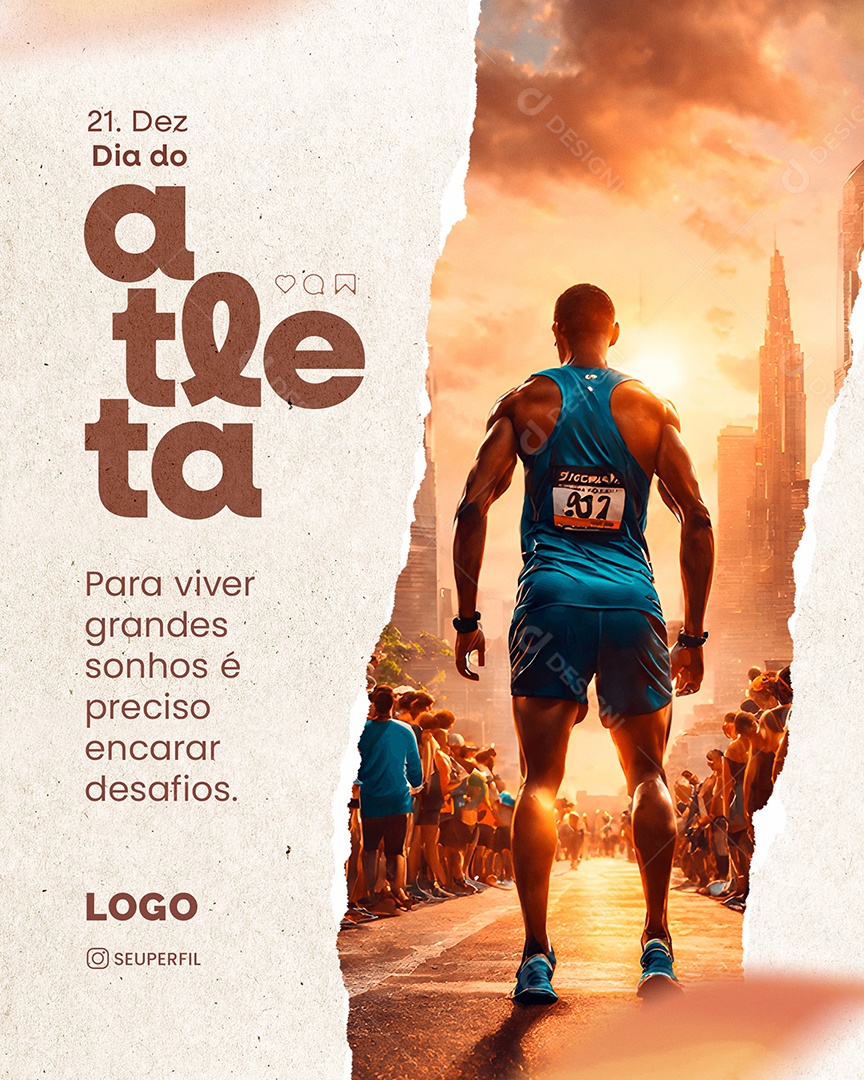 Dia do Atleta 21 de Dezembro para Viver Grandes Sonhos é Preciso Encarar Social Media PSD Editável