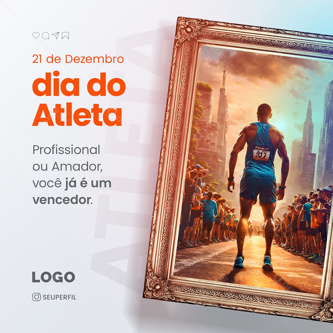 Feed Dia do Atleta 21 Dezembro Profissional ou Amador Social Media PSD Editável