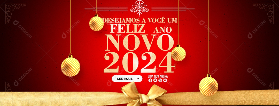 Banner Feliz Ano Novo 2024 Social Media PSD Editável