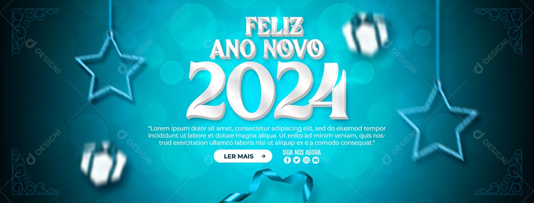 Banner Feliz Ano Novo 2024 Social Media PSD Editável