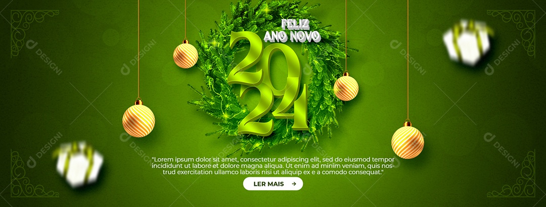 Banner Feliz 2024 Ano Novo Social Media PSD Editável