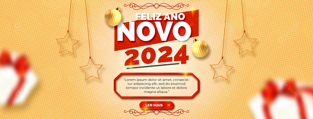 Banner Feliz Ano Novo 2024 Social Media PSD Editável
