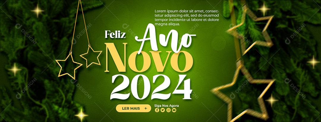 Banner Feliz Ano Novo 2024 Social Media PSD Editável