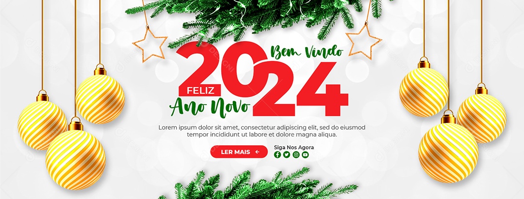 Banner Bem Vindo 2024 Ano Novo Social Media PSD Editável