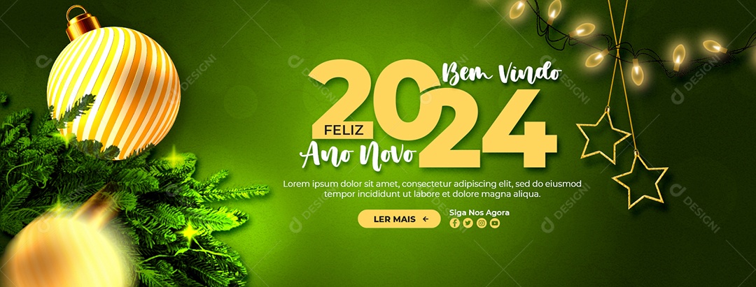 Social Media Bem Vindo 2024 Feliz Ano Novo PSD Editável