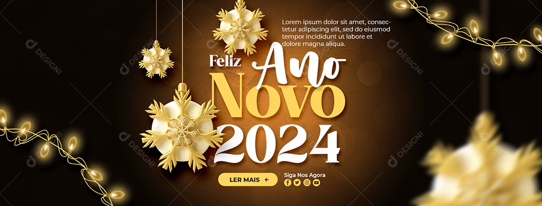 Banner Feliz Ano Novo 2024 Social Media PSD Editável