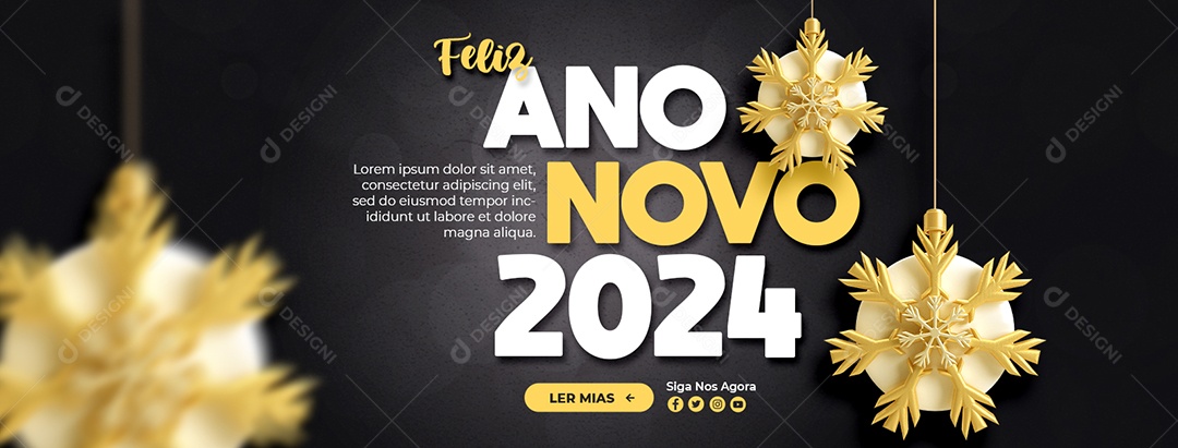 Banner Feliz Ano Novo 2024 Social Media PSD Editável