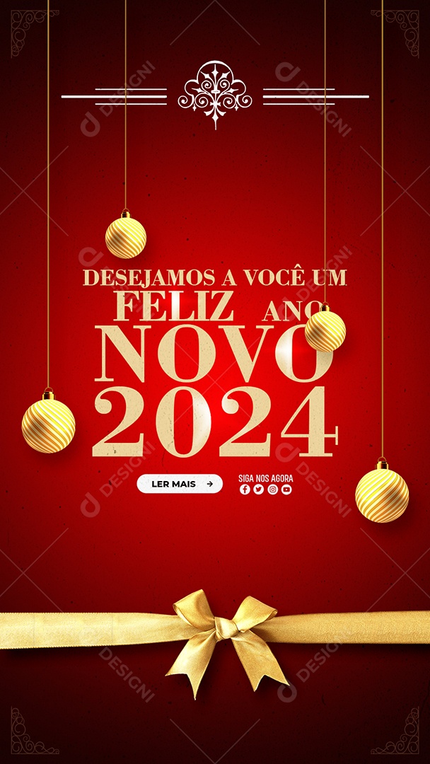 Story Desejamos a Você Um Feliz Ano Novo 2024 Social Media PSD Editável