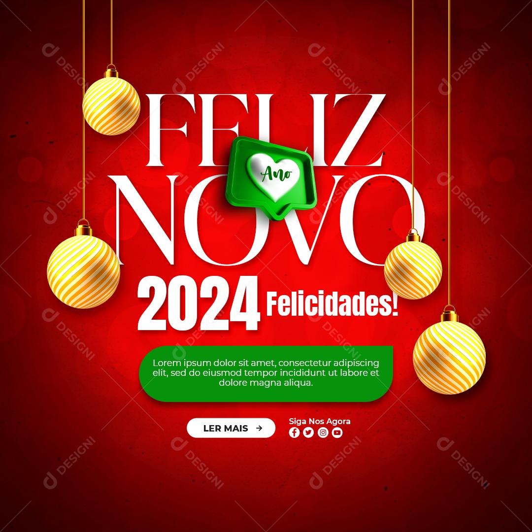 Social Media Feed Feliz Ano Novo 2024 Felicidades PSD Editável