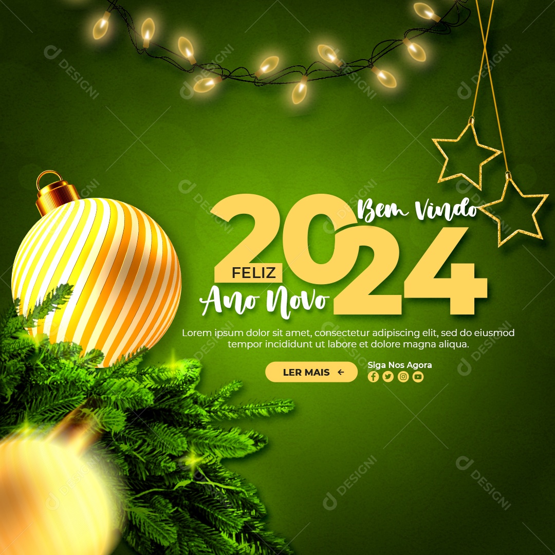 Feed Feliz Ano Novo Bem Vindo 2024 Social Media PSD Editável