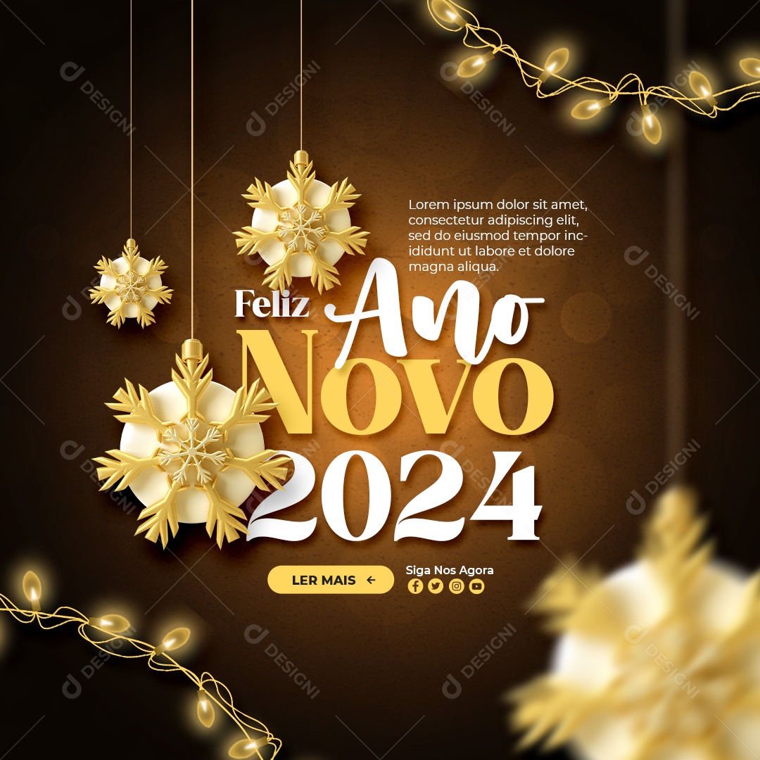 Feed Feliz Ano Novo 2024 Social Media PSD Editável
