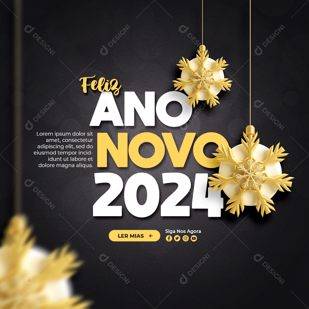 Social Media Feed Feliz Ano Novo 2024 PSD Editável