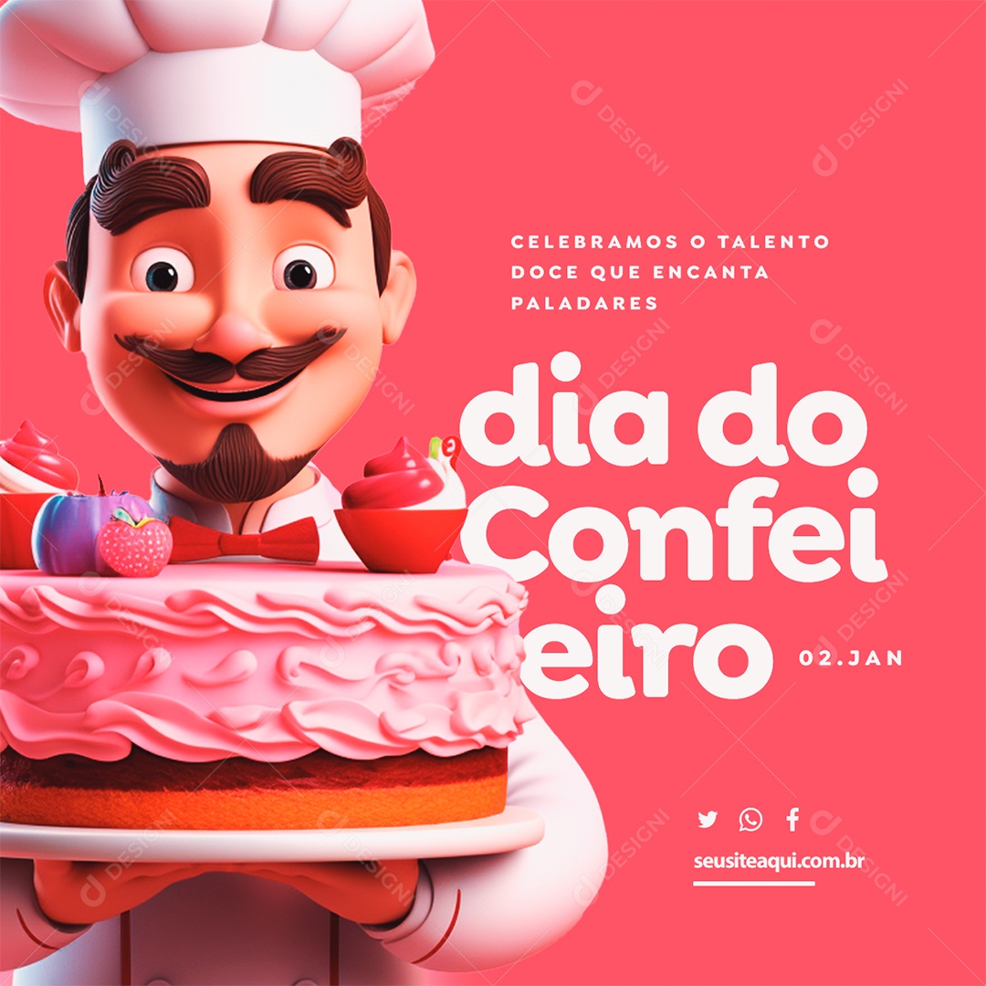 Dia do Confeiteiro 02 de Janeiro Celebramos o Talento Doce que Encanta Paladares Social Media PSD Editável