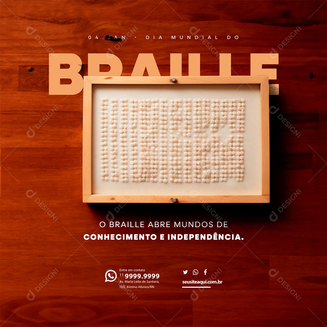 Dia Mundial do Braille 04 de Janeiro O Braille Abre Mundos de Conhecimento e Independência Social Media PSD Editável