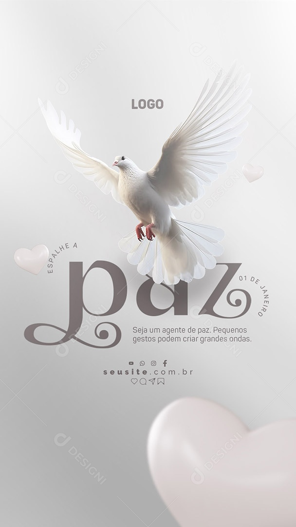 Story Dia Mundial da Paz 01 de Janeiro Social Media PSD Editável